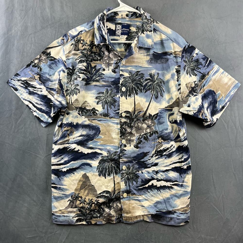 Bullhead Island Series Hawaiian Shirt Medium USA Made Palm Trees Ocean Floral